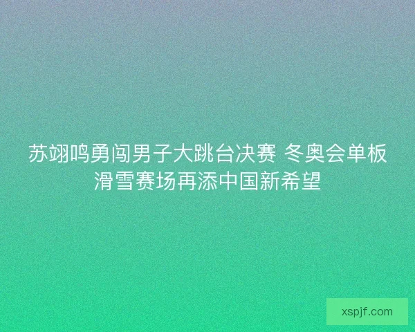 苏翊鸣勇闯男子大跳台决赛 冬奥会单板滑雪赛场再添中国新希望